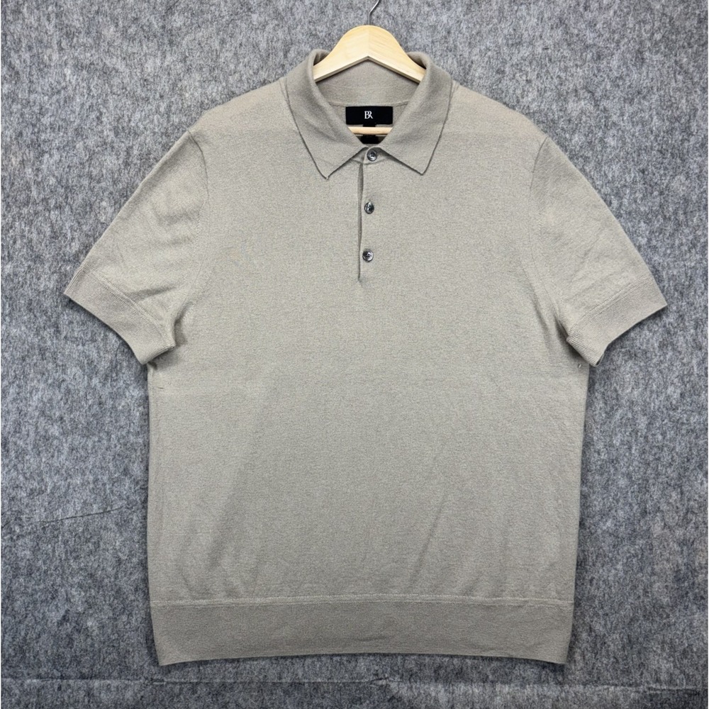 Banana Republic Cashmere Silk Polo Shirt Mens Large Short Sleeve Gray Green Luxe